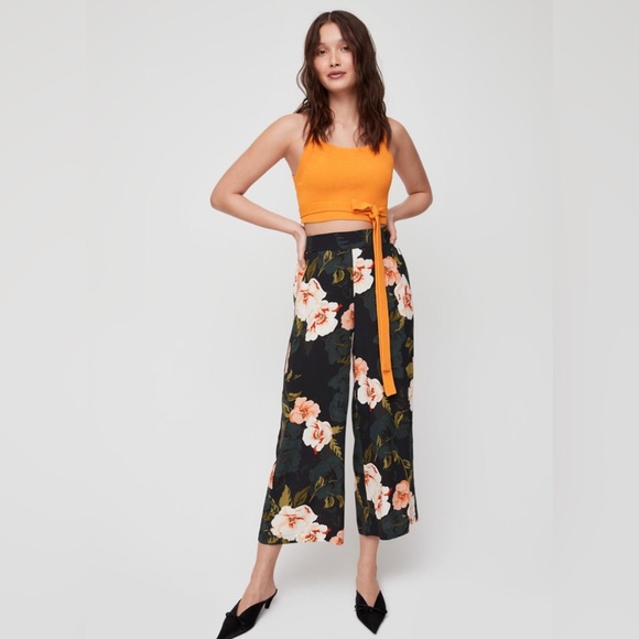 Aritzia Wilfred Faun Pant Wide-Leg Navy Blue with Floral Print XXS - Picture 2 of 11